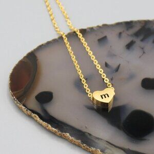 Jewelry necklace alphabet letter M gold tone heart love minimalist dainty new